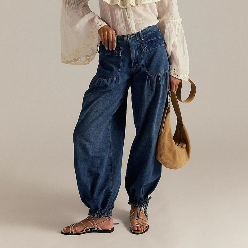 Retro drawstring ankle jeans