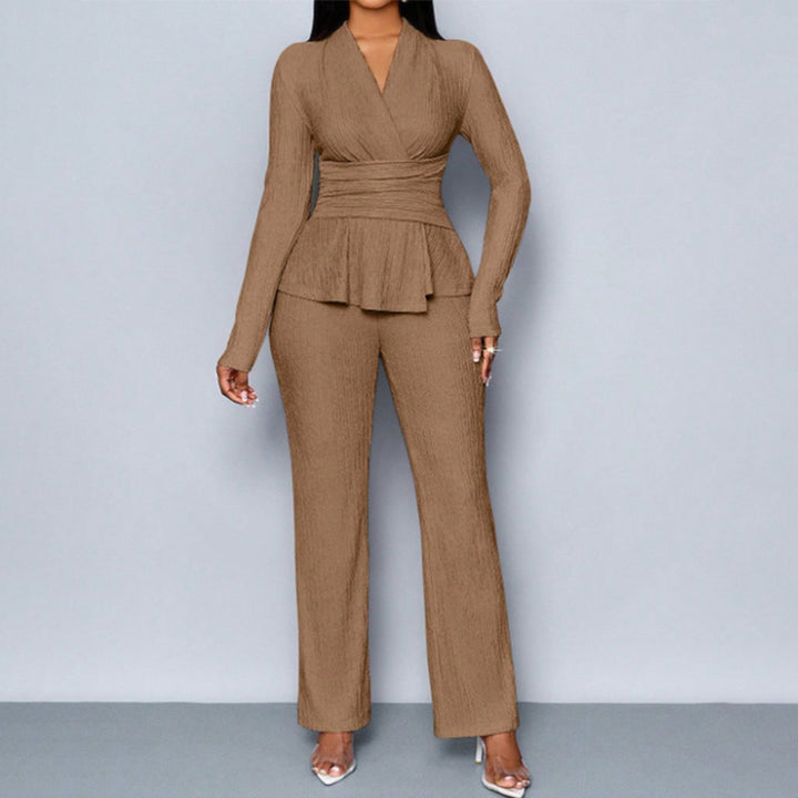 V Neck Peplum Two Piece Outfit