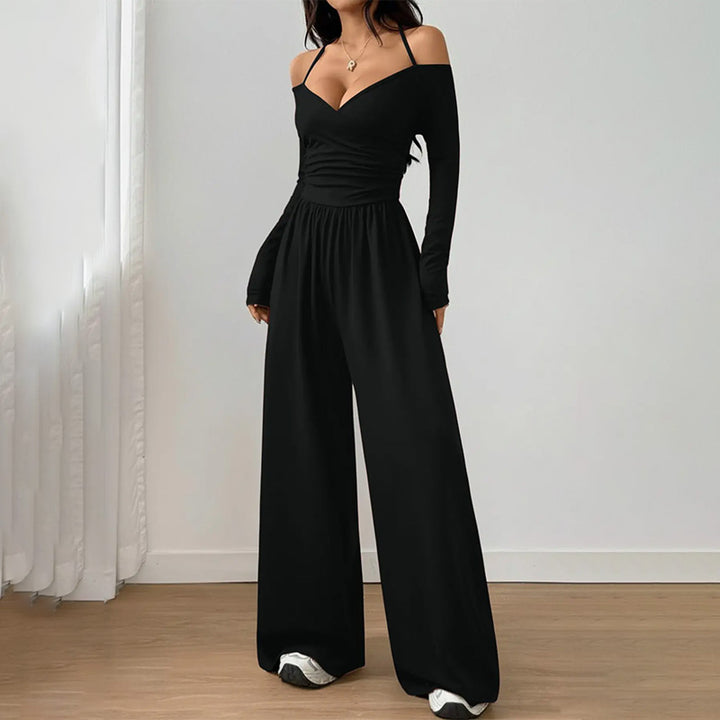 Solid Color Halter V Neck Jumpsuit