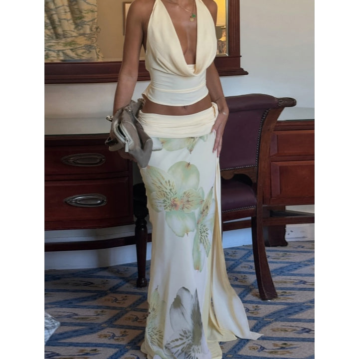 Floral Halter Maxi Skirt Set