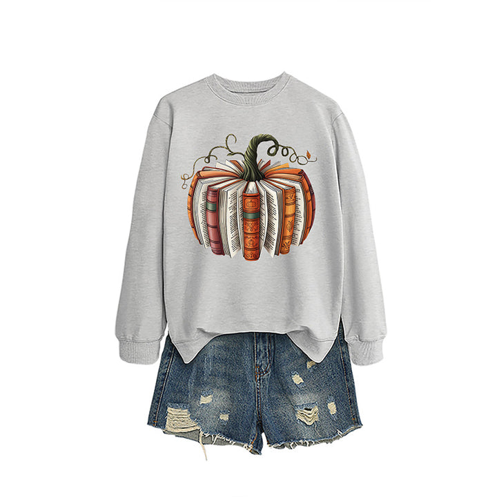 Pumpkin Book Pattern Casual Sweatshirt