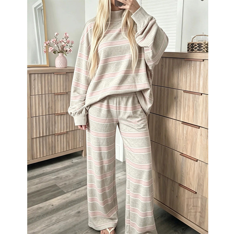 High Neck Striped Lounge 2 Piece Set