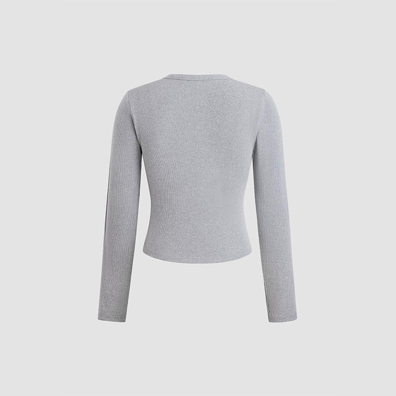 Solid Color Crew Neck Cropped Cardigan