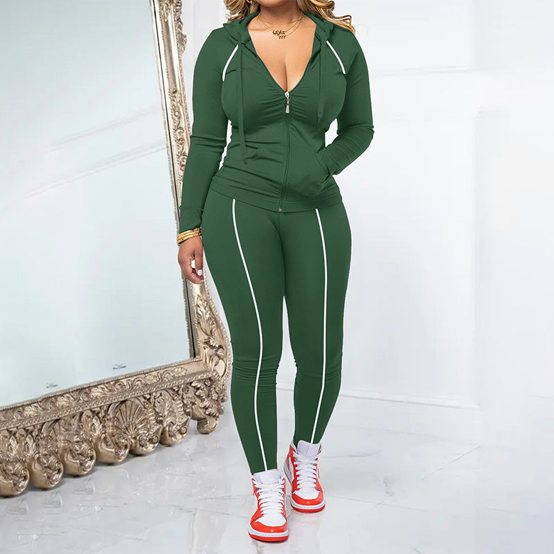 Sporty Hooded Two Piece Tracksuit