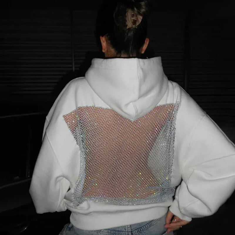 Hollow Back Lace Hooded Sweatshirt