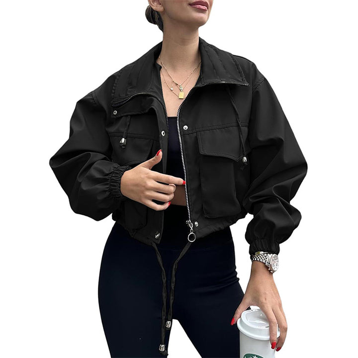 Women Cropped Zip Up Windbreaker Jacket