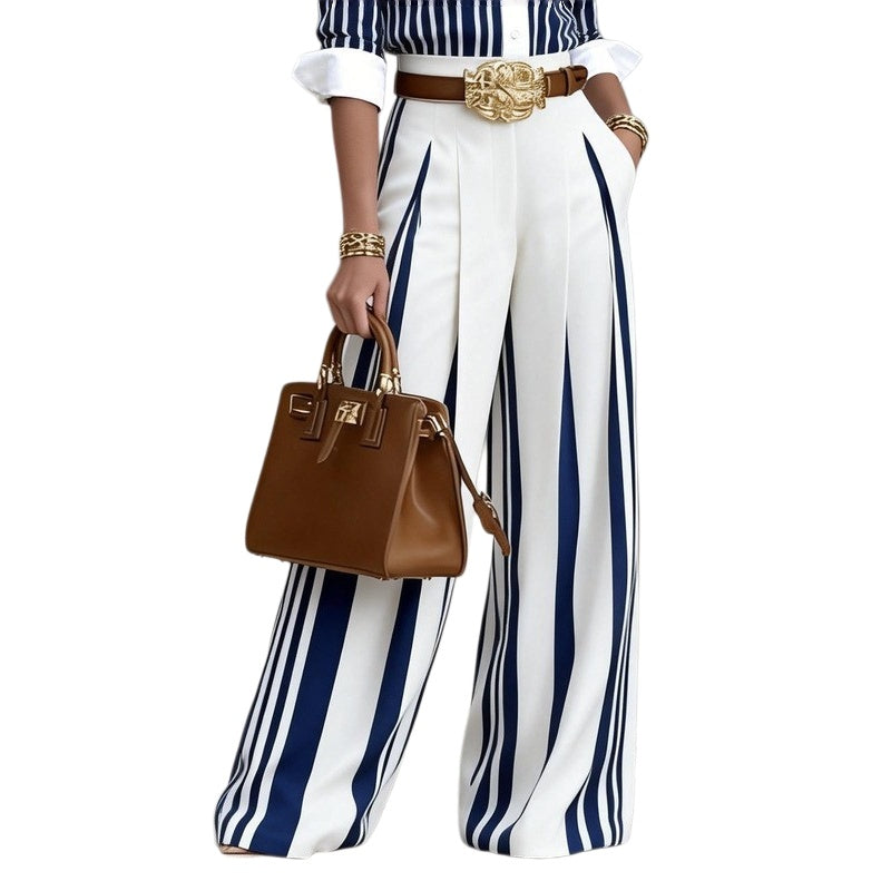 High Waist Striped Wide Leg Trousers