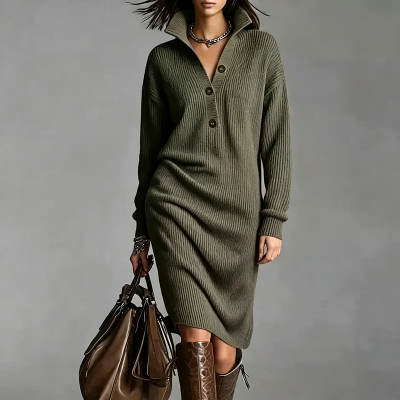 Loose Fit Pocket Knit Midi Dress