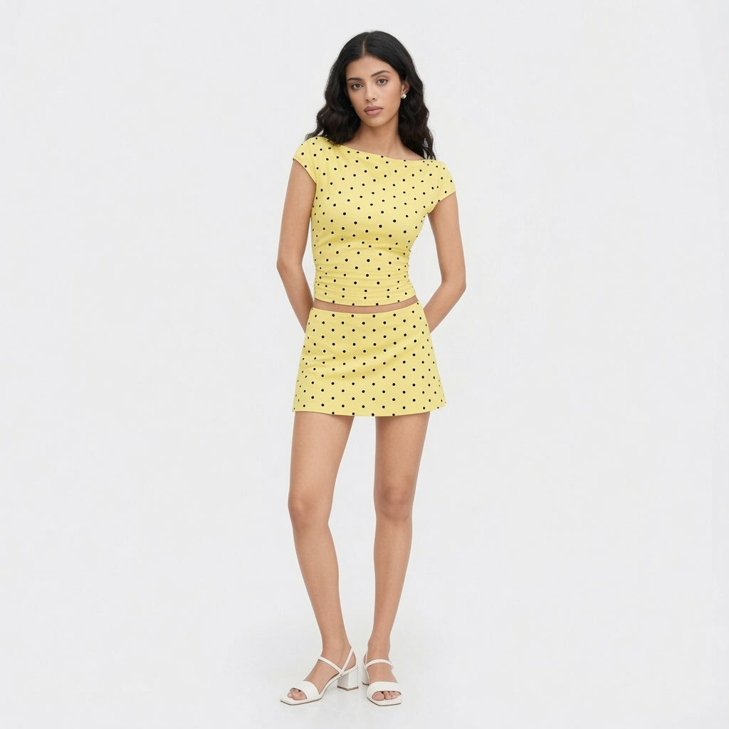 Polka Dot Tee High Waist Skirt Set