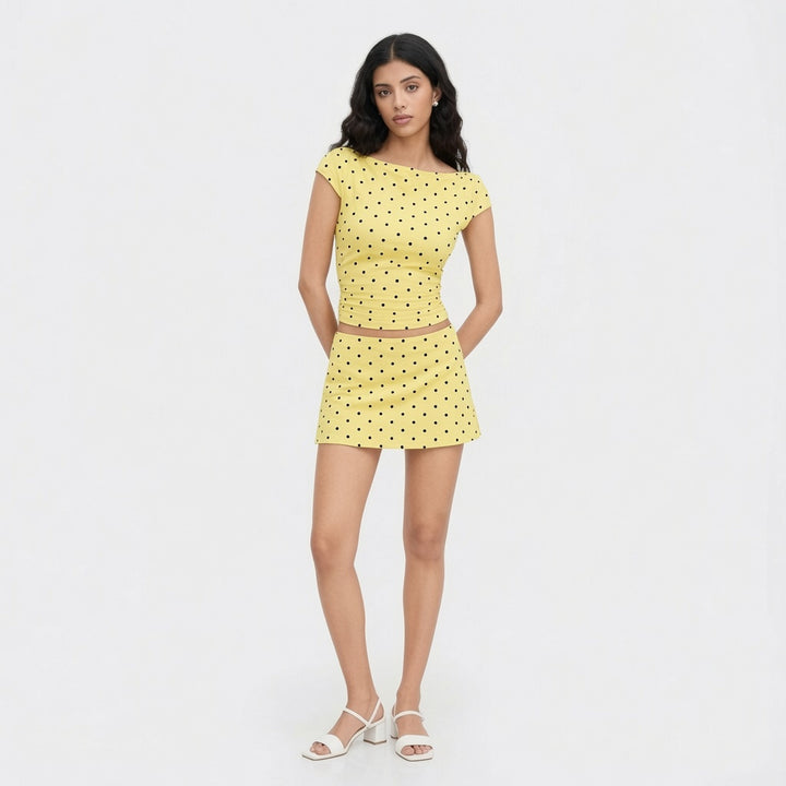 Polka Dot Tee High Waist Skirt Set