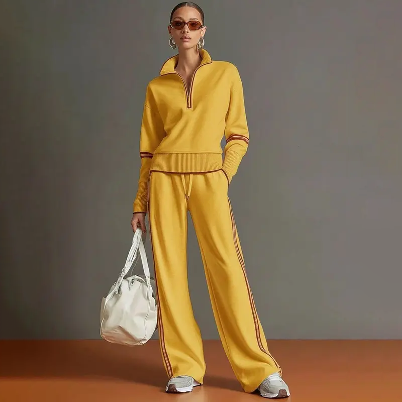 Half Zip Sweatshirt Wide Leg Set