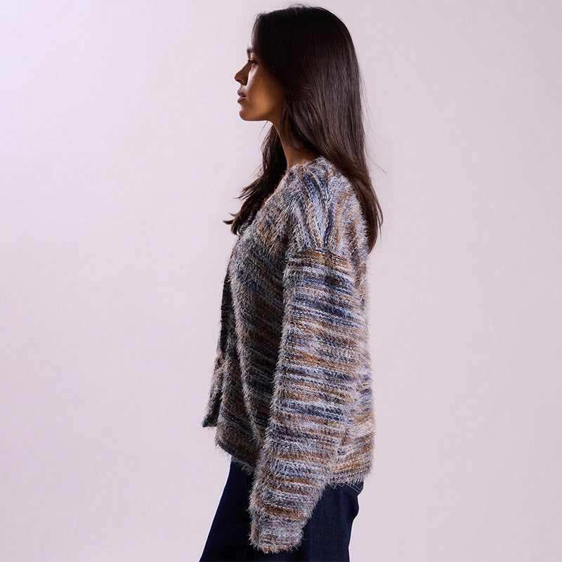 Vintage V Neck Fuzzy Knit Cardigan