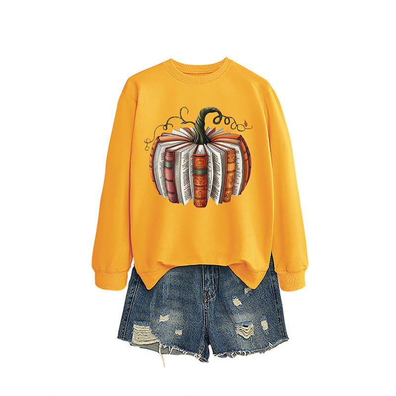 Pumpkin Book Pattern Casual Sweatshirt