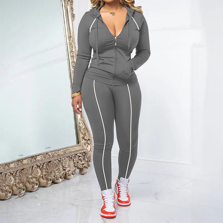 Sporty Hooded Two Piece Tracksuit