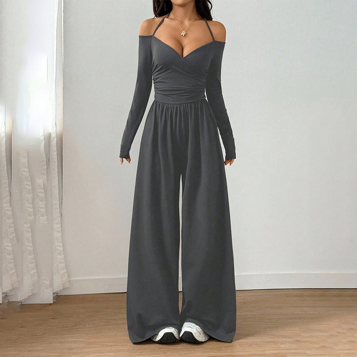 Solid Color Halter V Neck Jumpsuit