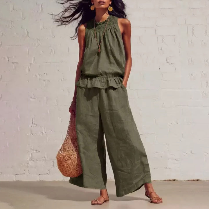 Ladies Casual High Neck Wide Leg Set