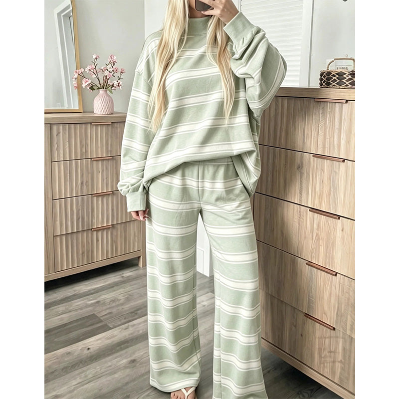 High Neck Striped Lounge 2 Piece Set