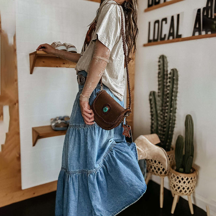 Tiered Ruffle Denim Skirt Boho Style