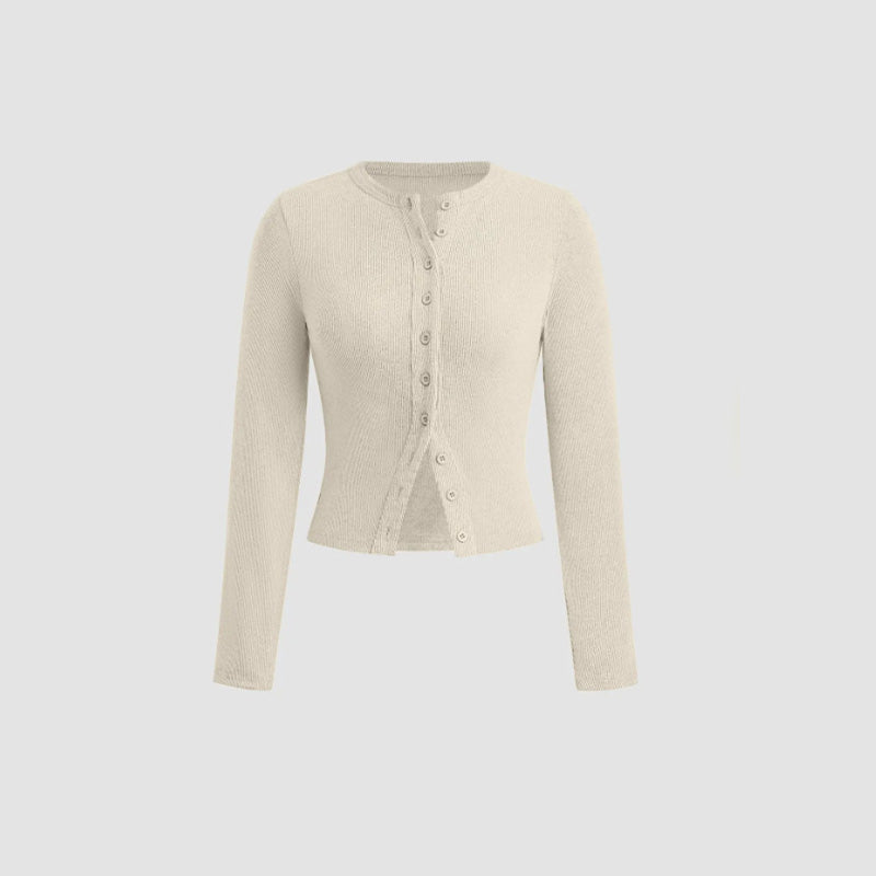 Solid Color Crew Neck Cropped Cardigan