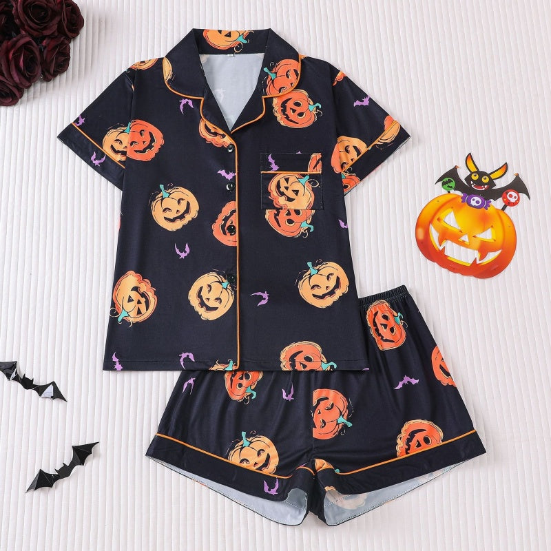 Halloween Button Shorts Pajama Set
