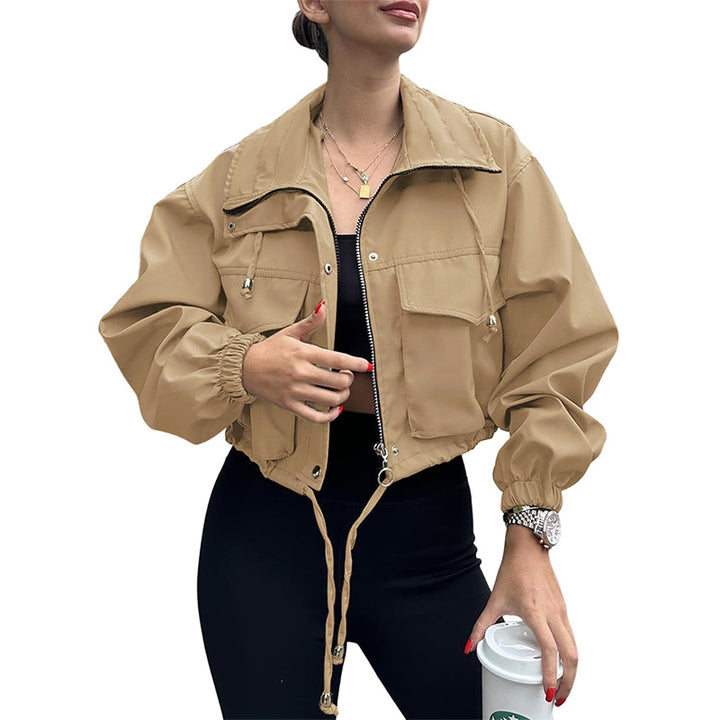 Women Cropped Zip Up Windbreaker Jacket