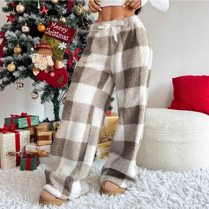 Ladies Drawstring Plaid Casual Trousers
