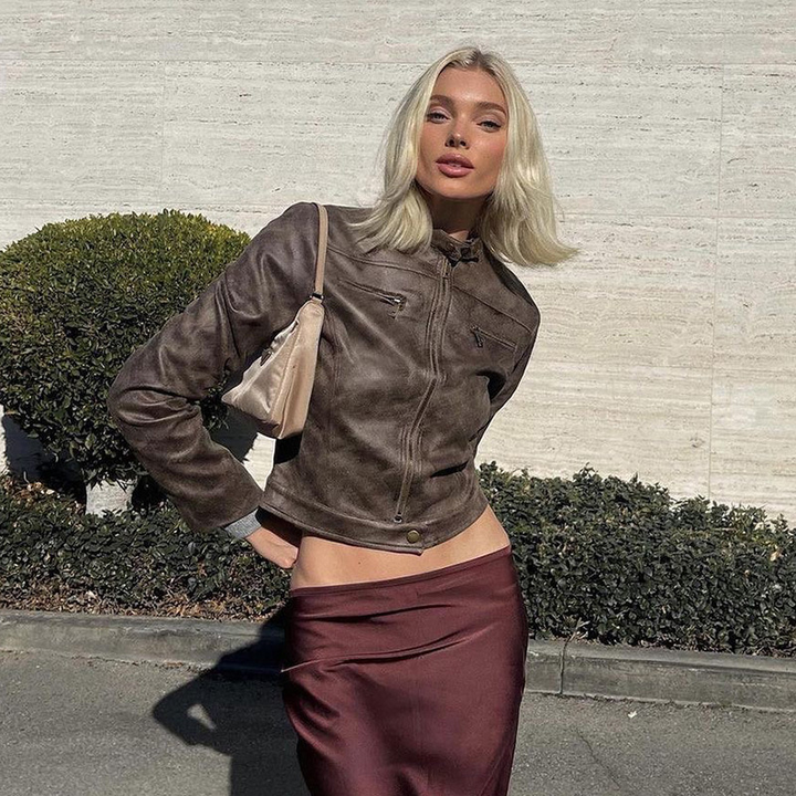 Vintage Distressed PU Cropped Jacket