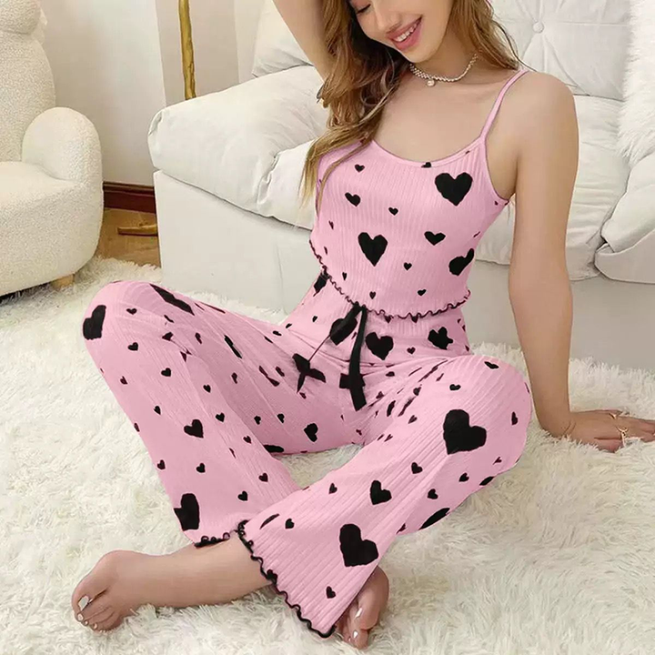 Heart Print Cami Pants Pajama Set