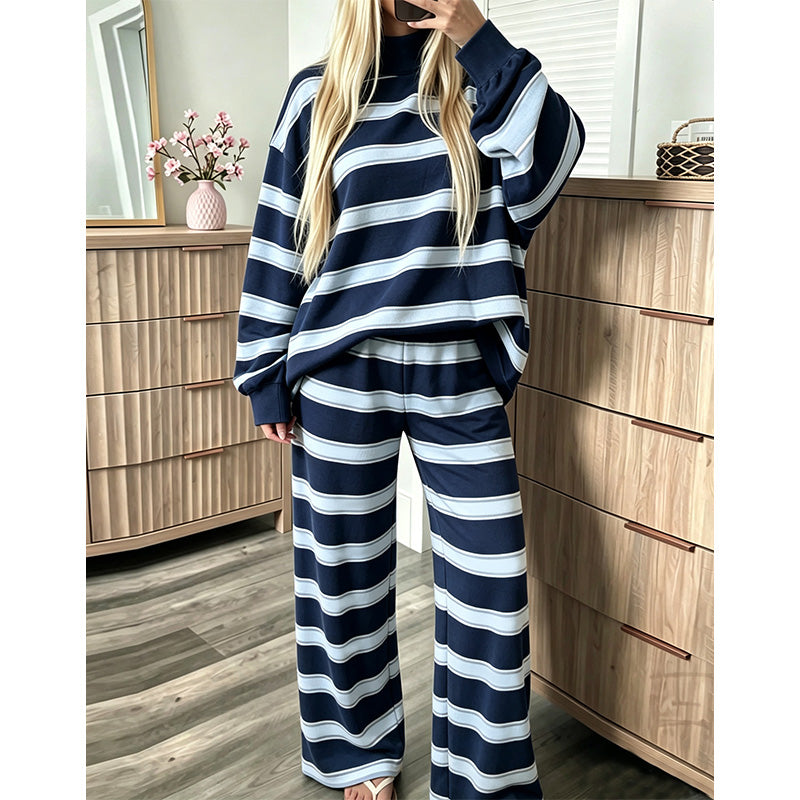 High Neck Striped Lounge 2 Piece Set