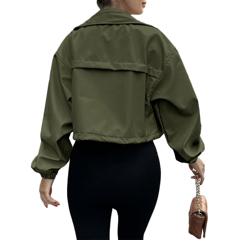 Women Cropped Zip Up Windbreaker Jacket