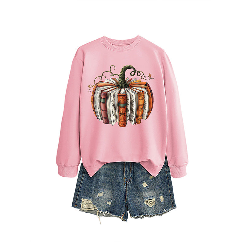 Pumpkin Book Pattern Casual Sweatshirt