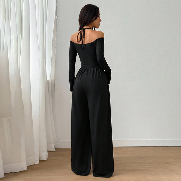 Solid Color Halter V Neck Jumpsuit