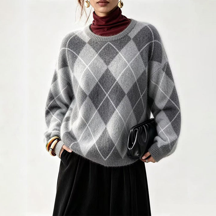 Warm Plaid Diamond Knit Casual Sweater