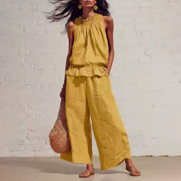 Ladies Casual High Neck Wide Leg Set