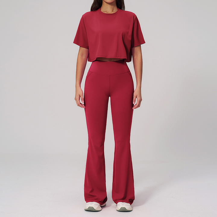 Short Sleeve Flare Workout Set