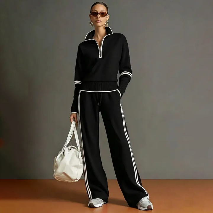 Half Zip Sweatshirt Wide Leg Set