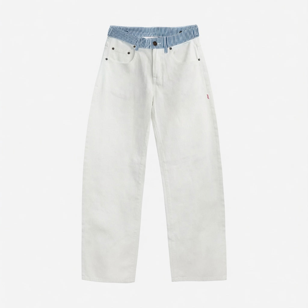 Contrast Waist Straight Leg Jeans