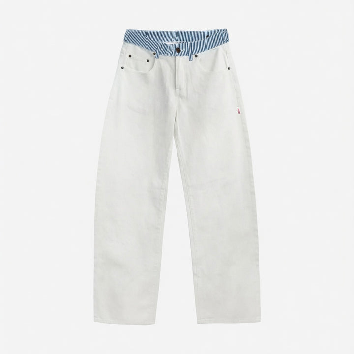 Contrast Waist Straight Leg Jeans