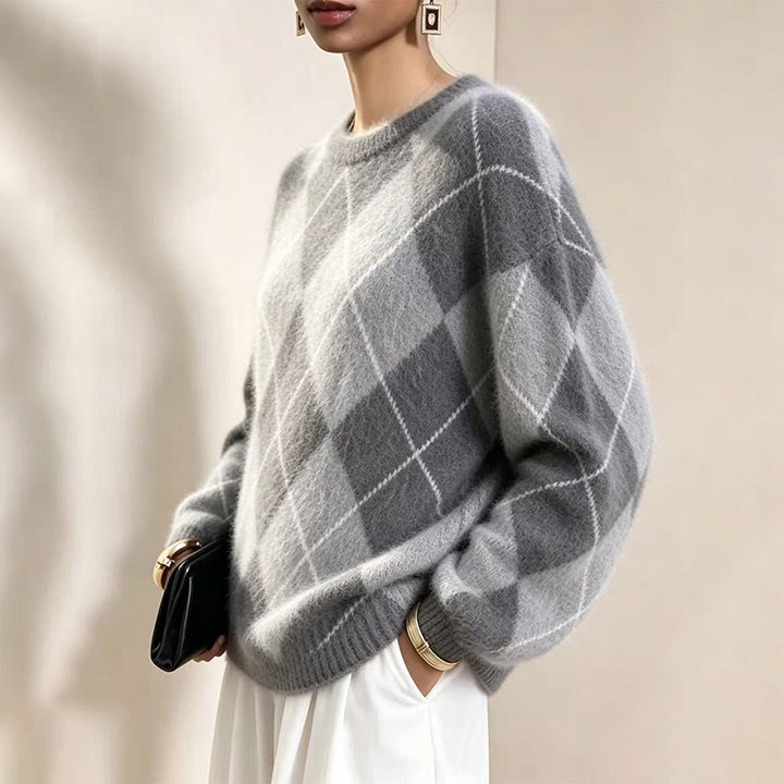Warm Plaid Diamond Knit Casual Sweater