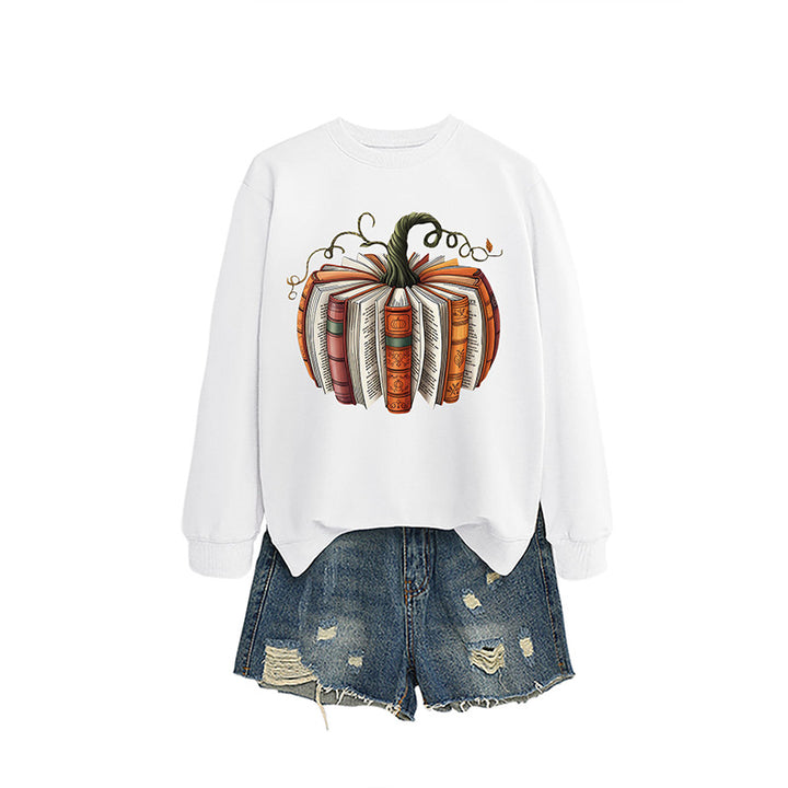 Pumpkin Book Pattern Casual Sweatshirt