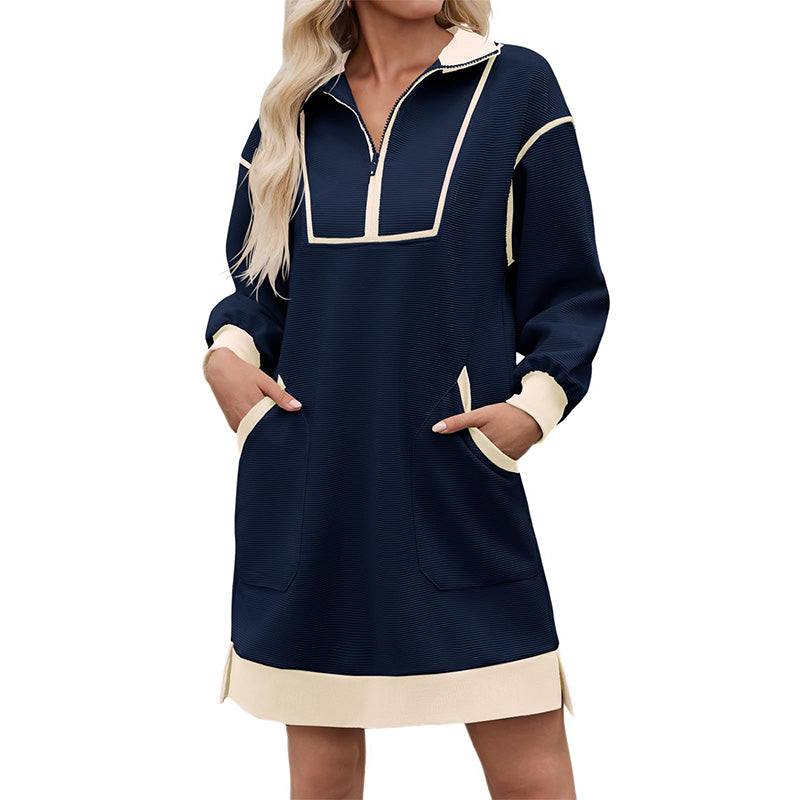 Long Sleeve Half Zip Loose Sport Dress