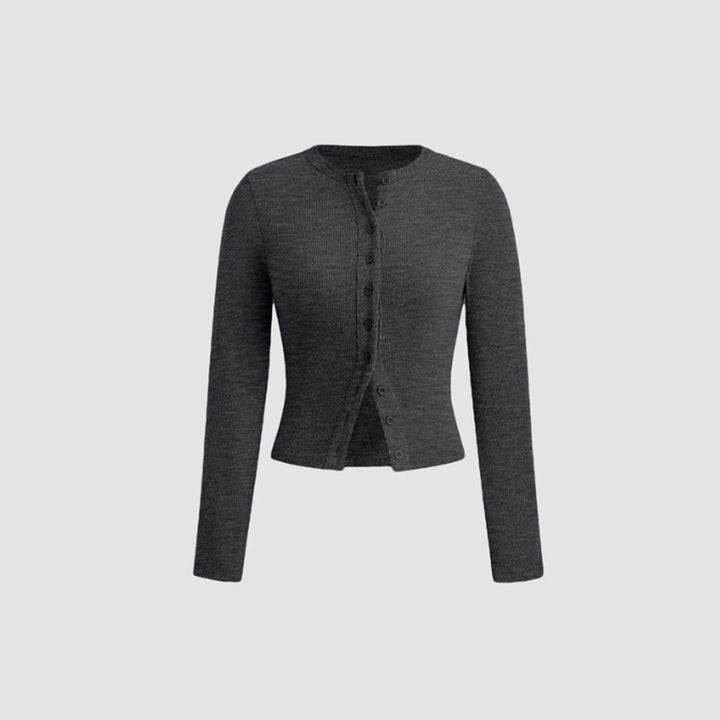 Solid Color Crew Neck Cropped Cardigan