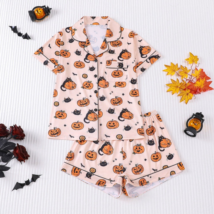 Halloween Button Shorts Pajama Set