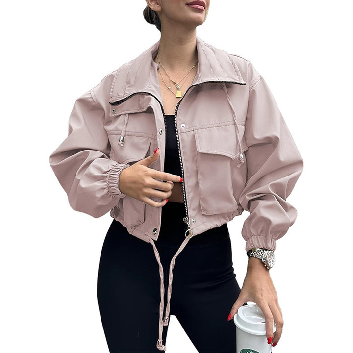 Women Cropped Zip Up Windbreaker Jacket