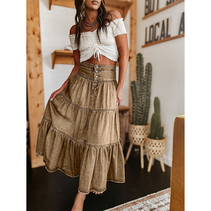 Tiered Ruffle Denim Skirt Boho Style