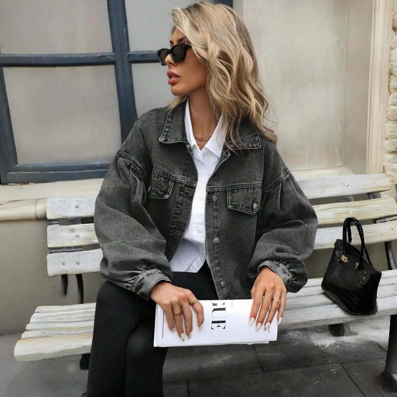 Puff Sleeve Cropped Denim Jacket