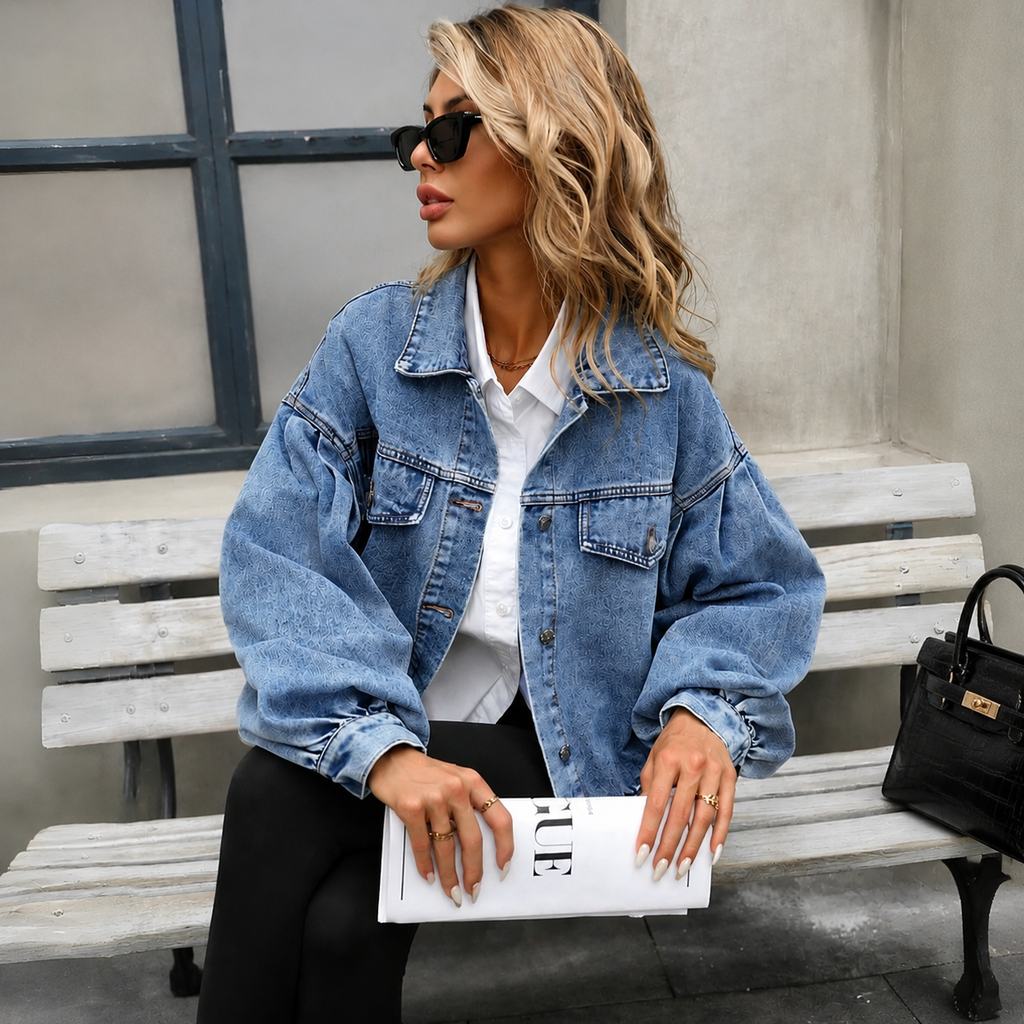 Puff Sleeve Cropped Denim Jacket