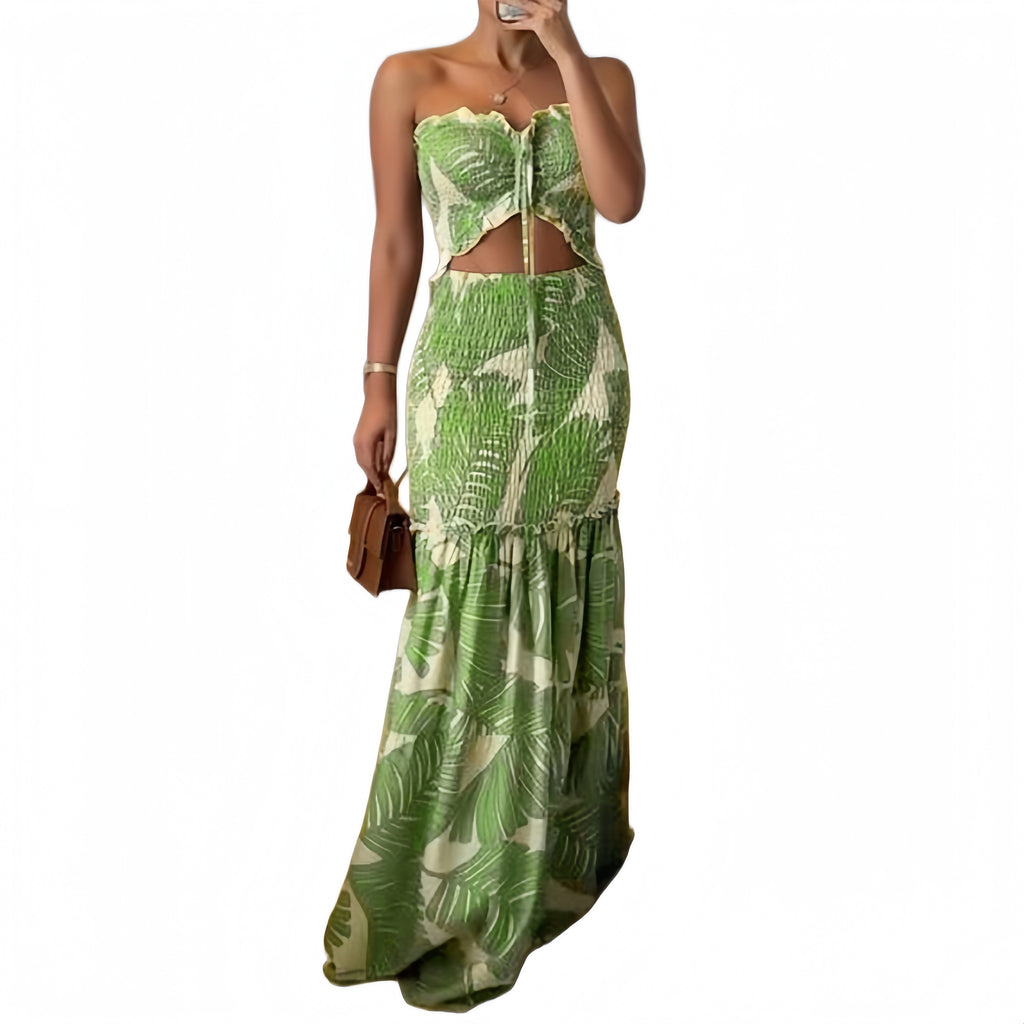 Tropical Strapless Halter Maxi Dress