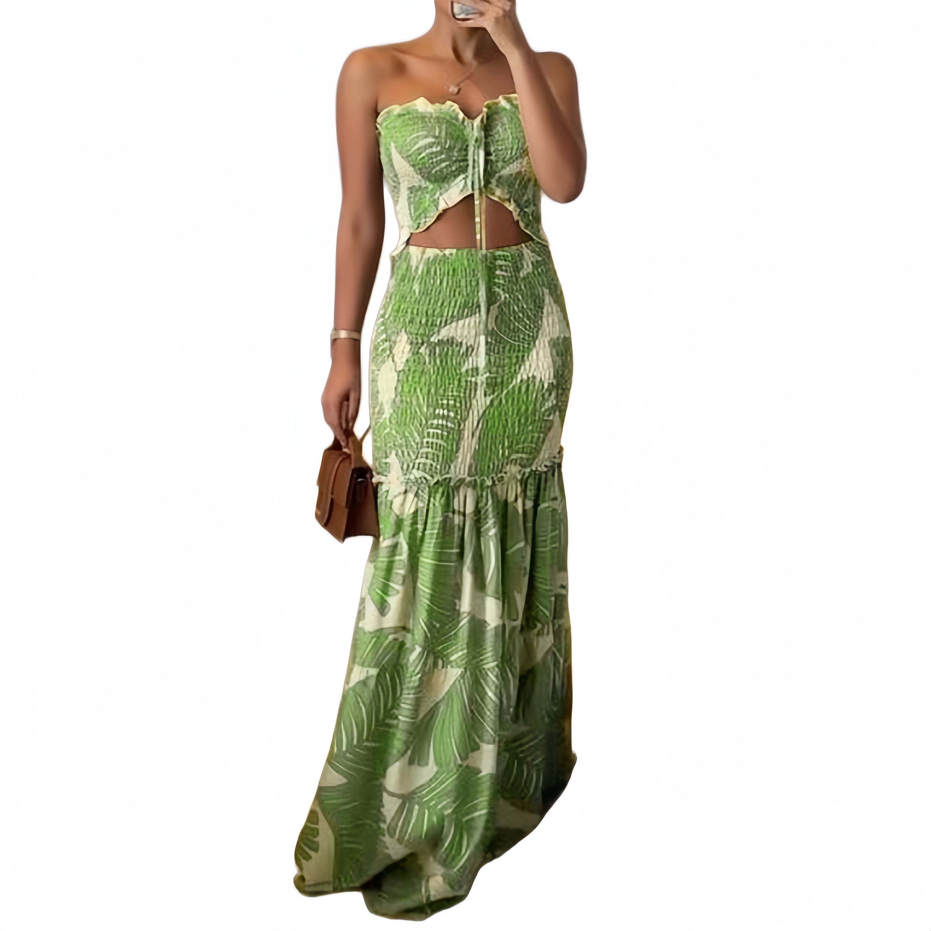 Tropical Strapless Halter Maxi Dress