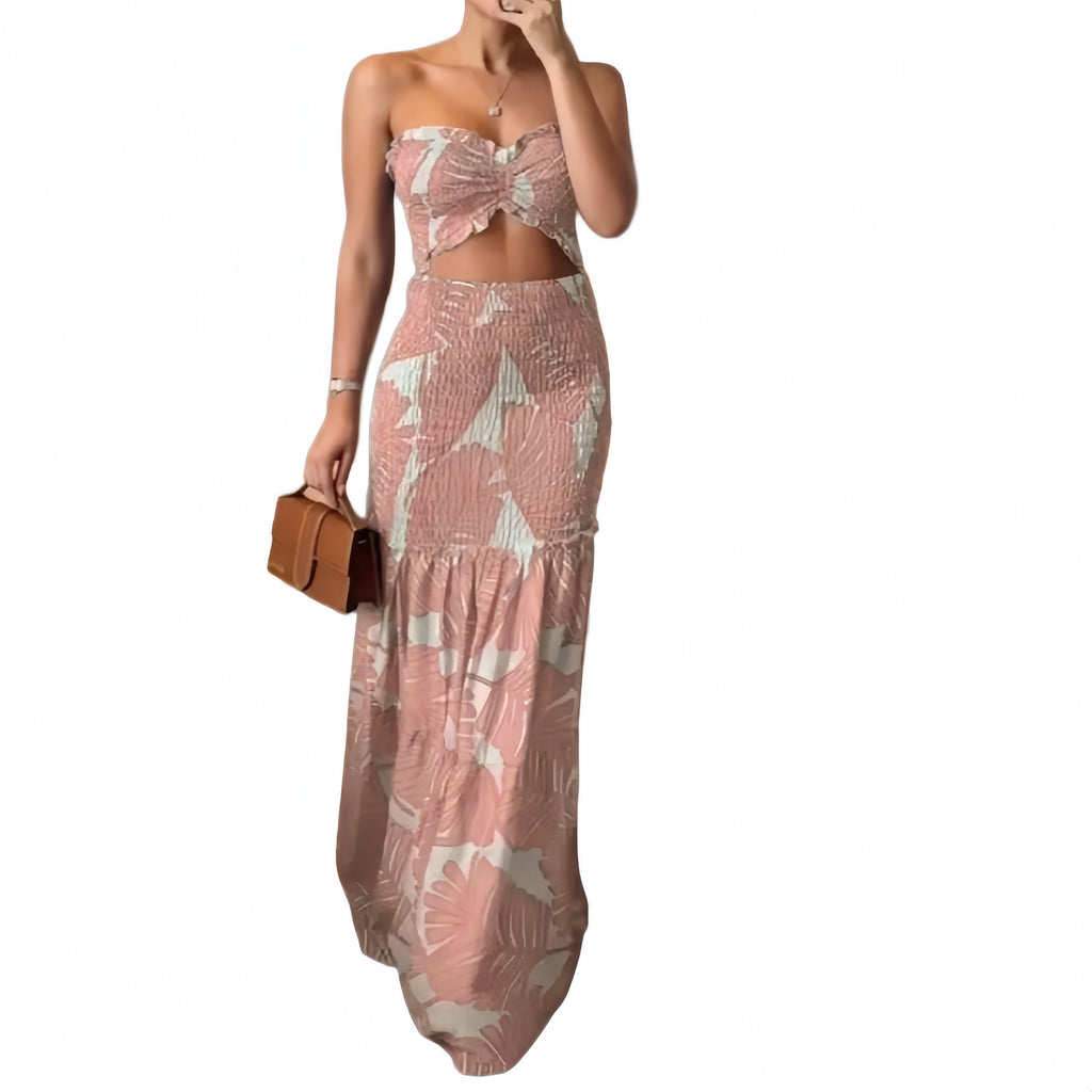 Tropical Strapless Halter Maxi Dress